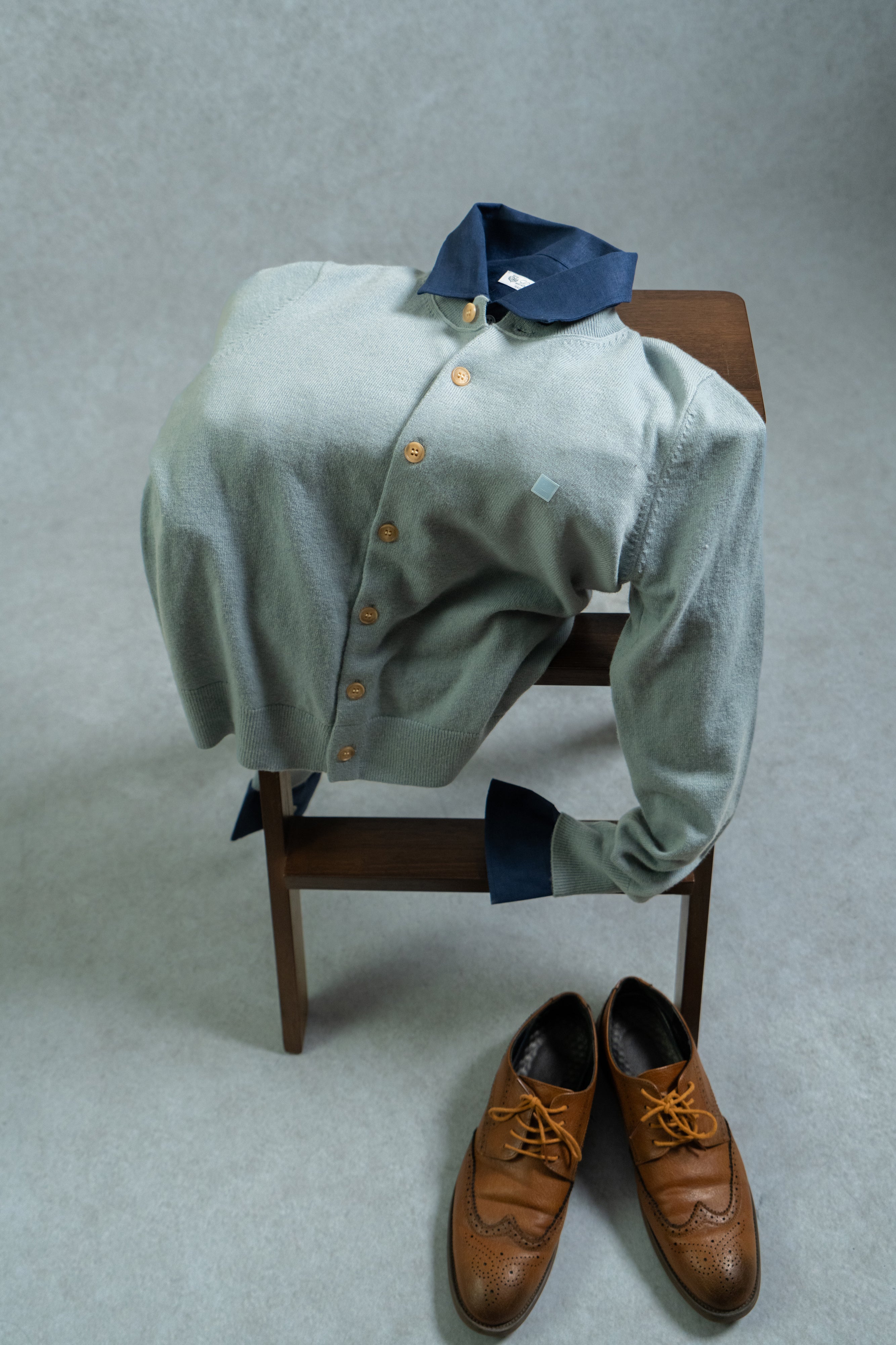 Fitted Cardigan | Black & Yak Blue