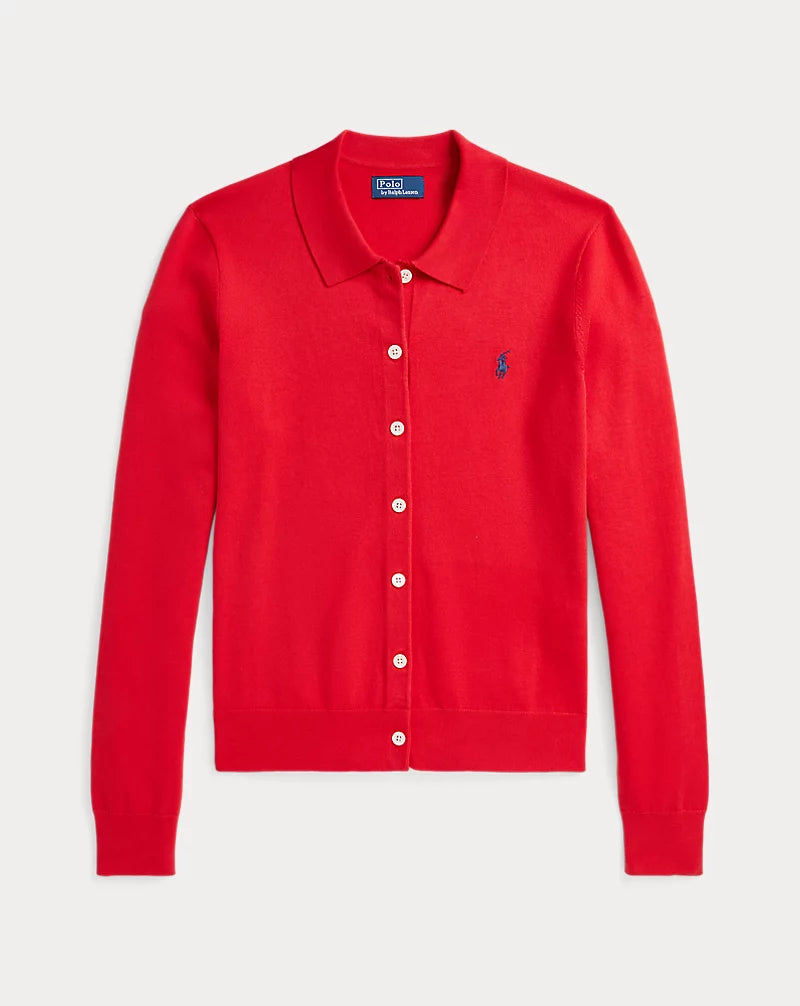 Polo-Collar Buttoned Cardigan