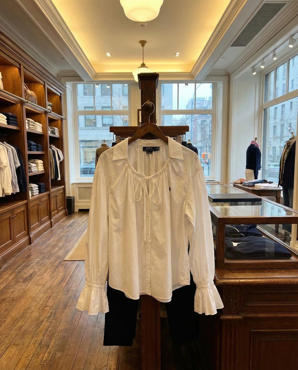 Polo Ralph Lauren Tie-Neck Cotton Poplin Top
