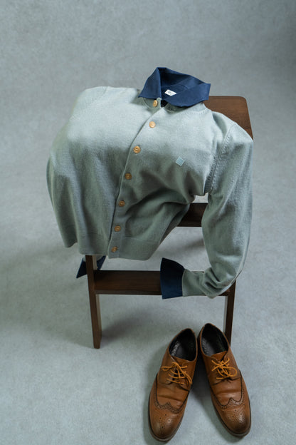 Fitted Cardigan | Black & Yak Blue