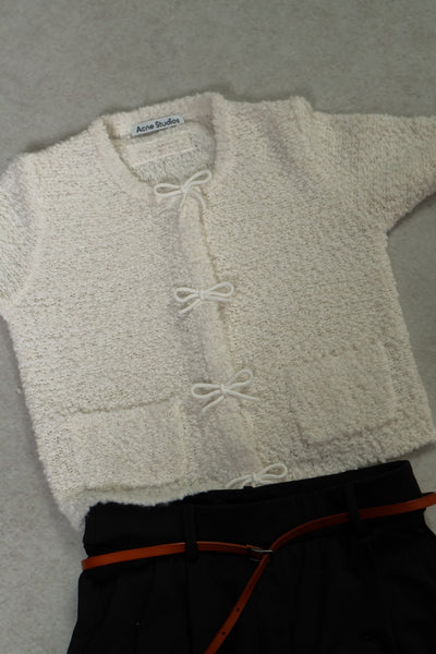 Bow wool cardigan | White