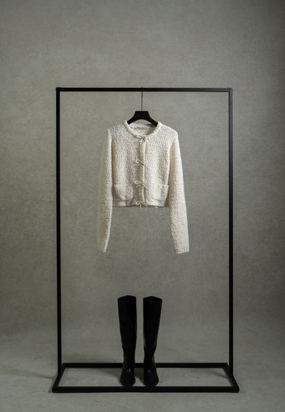 Bow wool cardigan | White