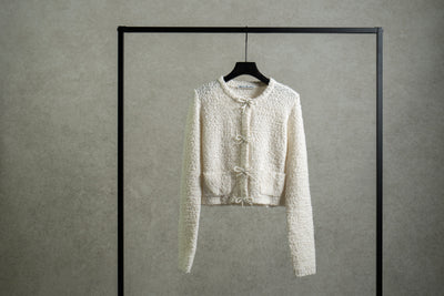 Bow wool cardigan | White