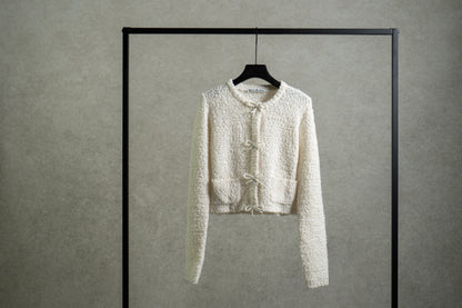 Bow wool cardigan | White
