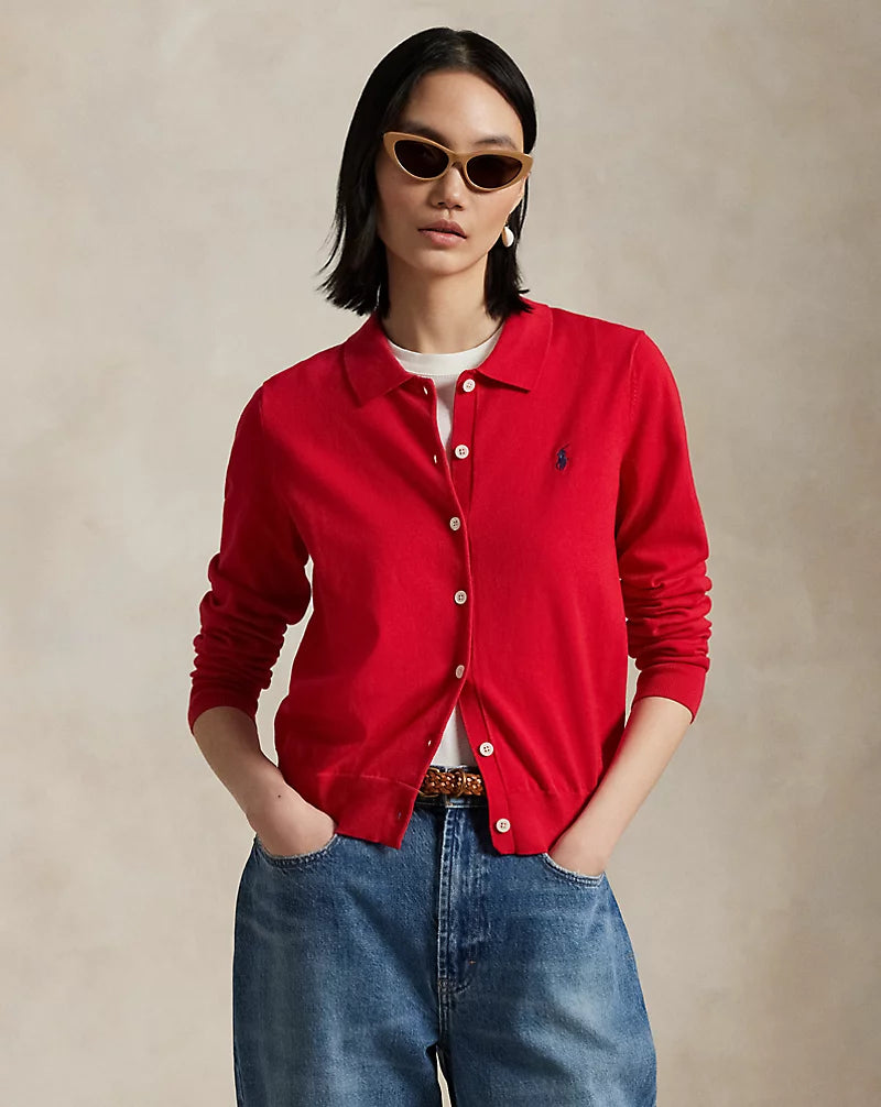 Polo-Collar Buttoned Cardigan